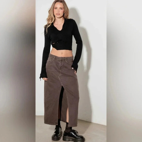 Trendy Cut Out Collared Crop Soft Long Sleeve Sweater Top #417-418 - Picture 5 of 6